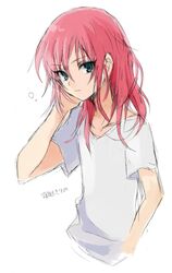  1boy barufoa hair_down inazuma_eleven_(series) inazuma_eleven_go kirino_ranmaru male pink_hair rough solo white_background 