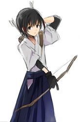  1boy arrow barufoa black_hair bow_(weapon) gloves hakama inazuma_eleven_(series) inazuma_eleven_go japanese_clothes male quiver short_hair shuu_(inazuma_eleven) solo weapon white_background 