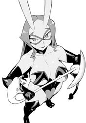  1girl bare_shoulders boots breasts choker cleavage d._violet dark_skin demon_tail elbow_gloves gloves horns large_breasts long_hair mask skullgirls snake solo tail thigh-highs thigh_boots tsukudani_(coke-buta) weapon 