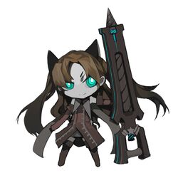  1girl animal_ears blue_eyes brown_hair cat_ears chibi drill fate/hollow_ataraxia fate/stay_night fate_(series) glowing glowing_eyes highres kaleido_ruby lamian_(pixiv415608) long_hair magical_girl solo toosaka_rin 