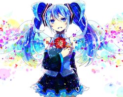  1girl blue_eyes blue_hair detached_sleeves flower hatsune_miku hoshino_kisora long_hair skirt solo twintails vocaloid wings 