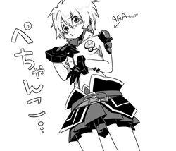 artist_request flat_chest frown genderswap gloves monochrome pout senel_coolidge short_hair tales_of_(series) tales_of_legendia translation_request 