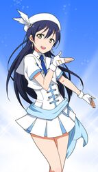  1girl fingerless_gloves gloves kidachi long_hair love_live!_school_idol_project open_mouth skirt smile solo sonoda_umi 