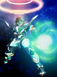  3110soti chamber_(suisei_no_gargantia) clenched_hand energy_blast energy_field glowing glowing_eyes green_eyes highres no_humans science_fiction solo suisei_no_gargantia 