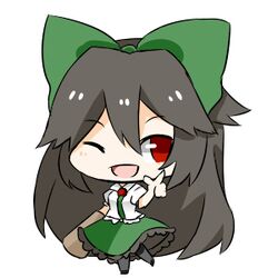  1girl black_hair bow control_rod katorinuko long_hair lowres red_eyes reiuji_utsuho touhou wink 