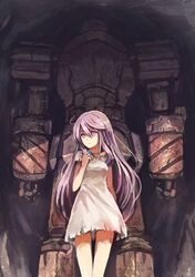 bryanth dress highres jewelry long_hair mechanical original pendant purple_eyes purple_hair robot solo standing torn_clothes violet_eyes white_dress 