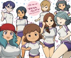  blonde_hair blue_eyes blue_hair breasts brown_hair buruma glasses gym_uniform headband inazuma_eleven inazuma_eleven_(series) milf mizuhara_aki mother purple_hair smile white_hair 