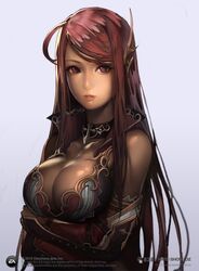  breasts choker chronos_sword cleavage large_breasts long_hair original red_eyes red_hair redhead rei_(chronos_sword) repi987 solo 