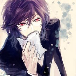  dabih eyelashes formal glasses gundam gundam_00 purple_hair red_eyes regene_regetta short_hair suit tieria_erde 