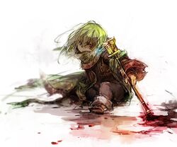  final_fantasy final_fantasy_xi fujiwara_akina green_hair pointy_ears short_hair staff tarutaru violet_eyes wand 