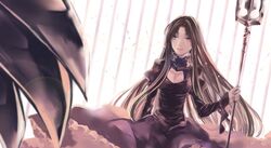  1girl black_hair highres long_hair pandora_(saint_seiya) polearm saint_seiya:_the_lost_canvas trident u_f weapon 