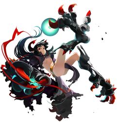  claws highres horns long_hair monster_girl original pointy_ears red_eyes solo tagaya6592 torn_clothes 
