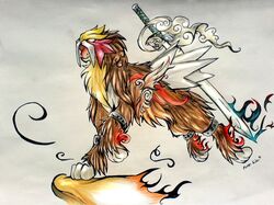  amaterasu entei no_humans okami ookami_(game) parody pearl_eden pokemon pokemon_(game) style_parody sword weapon 
