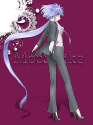  dual_wielding formal gloves gun handgun high_heels lavender_hair lavolpe_(yagisaka_seto) long_hair mob_strike original pant_suit payot ponytail profile purple_eyes shadow shoes silver_hair smile solo standing suit trigger_discipline very_long_hair weapon yagisaka_seto 