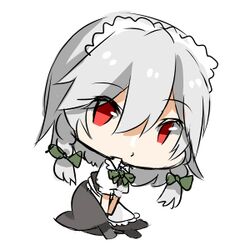 1girl braid chibi izayoi_sakuya katorinuko lowres maid_headdress red_eyes ribbon short_hair silver_hair touhou