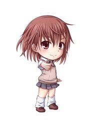  1girl brown_eyes brown_hair chibi highres kuena misaka_mikoto school_uniform short_hair solo to_aru_kagaku_no_railgun to_aru_majutsu_no_index 