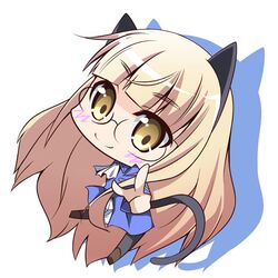  blonde_hair blush cat_ears cat_tail chibi hajime_(kinyou_club) long_hair military military_uniform pantyhose perrine_h_clostermann rimless_glasses smile solo strike_witches tail uniform yellow_eyes 