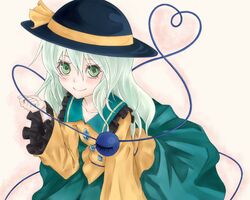  blush eyeball green_eyes green_hair hat heart komeiji_koishi minase_(desmina) silver_hair skirt smile solo sun_hat third_eye touhou 