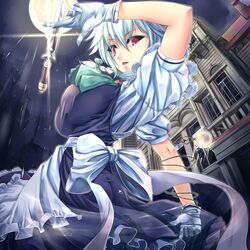  apron between_fingers highres izayoi_sakuya kinntarou knife maid maid_headdress pocket_watch solo throwing_knife touhou watch weapon 