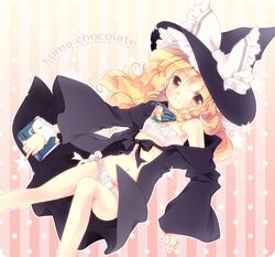  1girl aogiri_sei bikini blonde_hair book hat kirisame_marisa long_hair swimsuit touhou trench_coat witch_hat wrist_cuffs yellow_eyes 