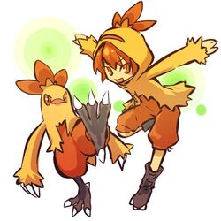  arm_back avian blush_stickers boots claws combusken cosplay female hair hitec hoodie human kicking leg_lift leg_raised moemon oange_eyes open_mouth orange_eyes orange_hair pants personification pokemon pokemon_(game) pokemon_rse pok&atilde;&copy;mon shoes short_hair shorts smile 
