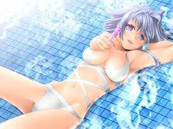  blue_hair heterochromia lavolpe_(yagisaka_seto) long_hair navel original submerged swimsuit water water_gun yagisaka_seto 