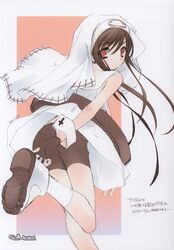 alternate_color bike_shorts bridget bridget_(guilty_gear) brown_hair chiba_toshirou fingerless_gloves gloves guilty_gear habit highres itou_noiji long_hair male nun red_eyes shoe_soles shoes solo trap 