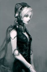  1girl highres hoyhoykung monochrome original robot solo tears 
