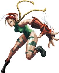  blonde_hair blue_eyes boots braid breasts cammy_white camouflage capcom fingerless_gloves gloves hat highres leotard lipstick long_hair muscle muscles official_art sexy simple_background street_fighter street_fighter_x_tekken twin_braids white_background 