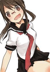  brown_hair fang glasses isone_kotoha necktie open_mouth school_uniform serafuku skirt twintails yamaderanao yozakura_quartet 