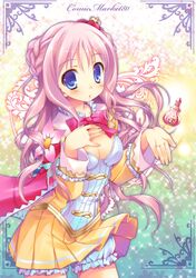  atelier_(series) atelier_meruru bloomers blue_eyes crown dress flower long_hair merurulince_rede_arls nanaroba_hana pink_hair ribbon yellow_dress 