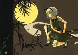  blue_eyes konpaku_youmu moon myon short_hair sword touhou weapon white_hair 