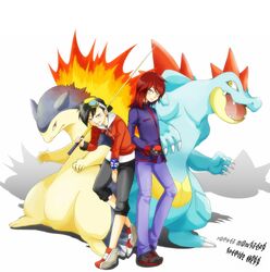  alternate_costume baseball_cap black_hair cue_stick feraligatr gloves goggles gold_(pokemon) grey_eyes hat holding holding_poke_ball minto multiple_boys nintendo poke_ball pokegear pokemon pokemon_(game) pokemon_gsc pokemon_special red_eyes red_hair redhead silver_(pokemon) title_drop typhlosion unown unownglyphics yellow_eyes 