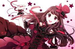  dress earrings hat heart highres jewelry nail_polish open_mouth original red red_eyes smile solo star string suzushiro top_hat 