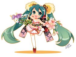  bad_id blush chibi flower hatsune_miku headset highres neko_sakana thigh-highs thighhighs twintails vocaloid zettai_ryouiki 