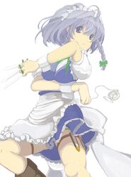  1girl frogmanx100 izayoi_sakuya knife short_hair solo touhou 