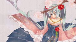  1girl 1hayu aqua_eyes aqua_hair flower hatsune_miku long_hair skirt solo twintails very_long_hair vocaloid 