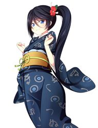  >:) 1girl black_hair blue_eyes hataraku_maou-sama! japanese_clothes kamazuki_suzuno kimono long_hair side_ponytail solo 