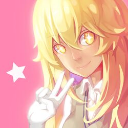  +_+ 1girl blonde_hair gloves highres long_hair madyy school_uniform shokuhou_misaki to_aru_kagaku_no_railgun to_aru_majutsu_no_index v yellow_eyes 