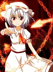  bat_wings blue_hair chain chains hat magic_circle mashayuki pointing red_eyes remilia_scarlet solo touhou wings 