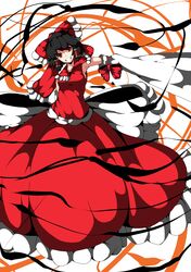  absurdres black_legwear detached_sleeves gamuo hair_ribbon hair_tubes hakurei_reimu highres miko red_eyes ribbon solo touhou 