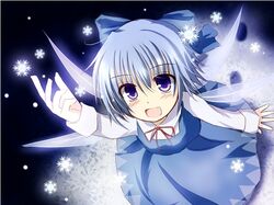  blue_eyes cirno hair_ribbon ice ice_wings mashayuki ribbon snowflakes solo touhou wings 