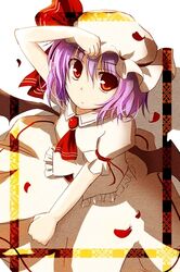  hat mashayuki petals purple_hair red_eyes remilia_scarlet solo touhou wings 