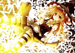  blush braid broom broom_riding hat kirisame_marisa mashayuki side_braid sidesaddle solo striped striped_legwear striped_socks touhou witch witch_hat yellow_eyes 