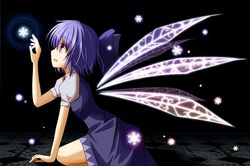  blue_eyes blue_hair cirno hair_ribbon mashayuki ribbon snowflakes solo touhou wings 