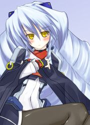  flat_chest hifumi_(vivian) highres kyoukai_senjou_no_horizon long_hair neito_mitotsudaira pantyhose silver_hair very_long_hair yellow_eyes 