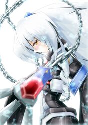  bodysuit chain chains kyoukai_senjou_no_horizon long_hair neito_mitotsudaira pantyhose pikeru_(artist) silver_hair yellow_eyes 