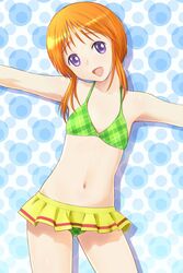  bikini_skirt elpeo_puru flat_chest gundam gundam_zz katatsuka_kouji orange_hair purple_eyes short_hair swimsuit violet_eyes 