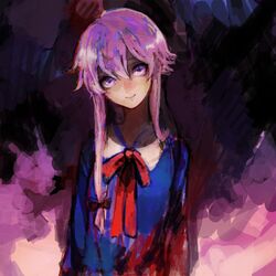 bow drawr gasai_yuno long_hair mirai_nikki pink_eyes pink_hair smile solo 