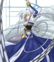 breasts chain chains highres kyoukai_senjou_no_horizon long_hair neito_mitotsudaira silver_hair yamaneko_ken yellow_eyes 